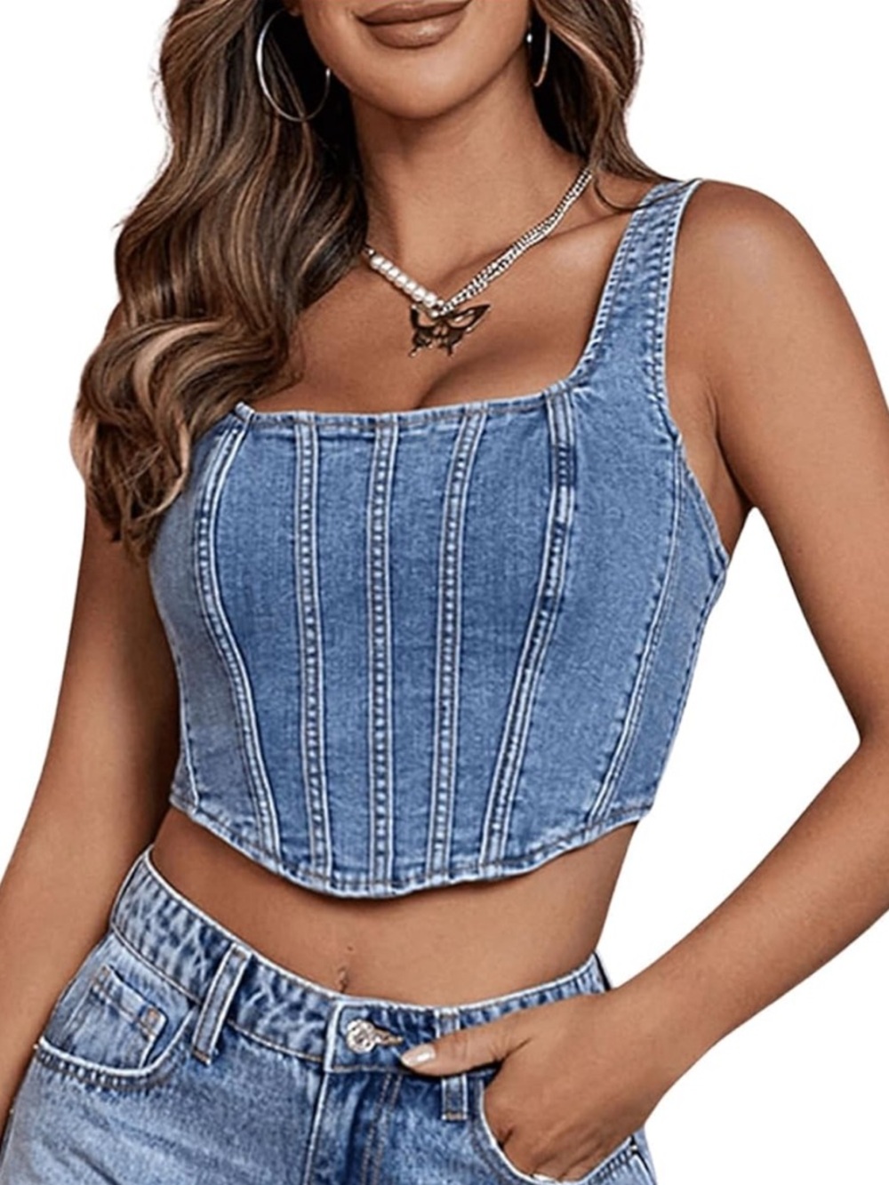 Denim Crop Tank Top - Blue
